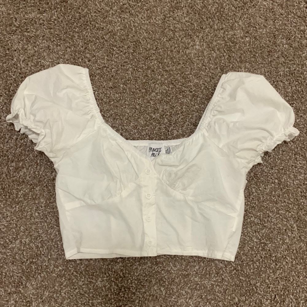White Princess Polly Bubble Sleeve Crop Top